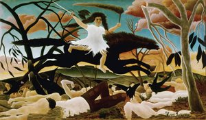 Obraz Válka nebo jízda nesvornosti od Henriho Rousseaua dit le Douanier Rousseau (1844-1910). 1894. Slunce 114x195 Paříž, Musee d
