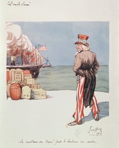 Karikatura strýčka Sama v době 1. světové války, 1915 (barevné lito)