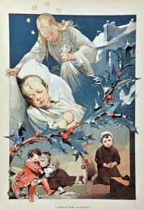 Anděl Vánoc. Ilustrace Jean GEOFFROY (1853-1924) Rytina z roku 1887 v týdeníku Paris-Illustrous. od Henri Jules Jean Geoffroy