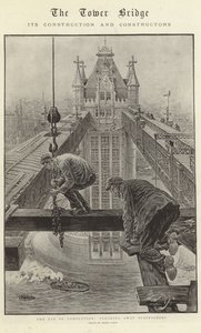 Tower Bridge, jeho stavba a stavitelé (litografie)