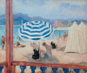 Hůlky, modrý slunečník a stany; Hůlky, modrý slunečník a stany, od Henri Lebasque