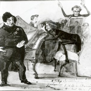 Galop Chromatique Karikatura Luigiho Lablache, Franz Liszt (1811-86) u klavíru a Francois Habeneck od Henri Lehmann