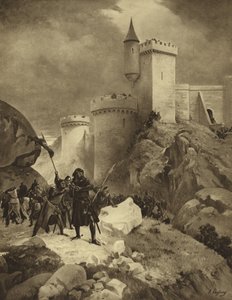Anglický král Richard I. při obléhání Chaluše, 1199 (hlubotisk)