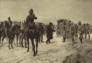 Kapitulace Pieta Cronjeho v Paardebergu, 1900 (rytina)