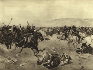 Útok těžké brigády, bitva u Balaklavy, 1854 (hlubotisk) od Henri Louis Dupray