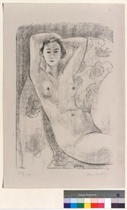 Sedící akt v křesle s květinovou výzdobou od Henri Matisse