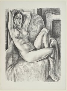 Akt s modrým polštářem vedle krbu od Henri Matisse