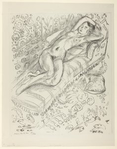 Akt odpočívající na lehátku s pozadím Mašrabíja od Henri Matisse