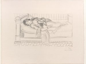 Orientální žena na lehátku, podlaha z červených dlaždic od Henri Matisse