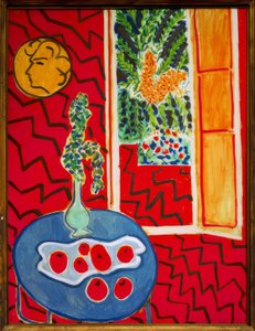 Červený interiér, zátiší na modrém stole od Henri Matisse