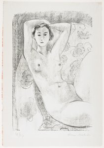 Sedící akt v křesle s květinovou výzdobou od Henri Matisse