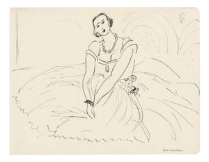 Sedící žena v šatech s plnou sukní od Henri Matisse