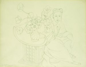 Sedící žena s vázou tulipánů od Henri Matisse
