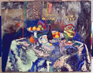 Váza, láhev a ovoce, asi 1906 (olej na plátně) od Henri Matisse