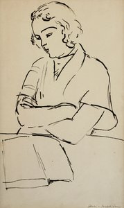 Čtoucí žena, asi 1922 (pero a černá tuš na papíře) od Henri Matisse