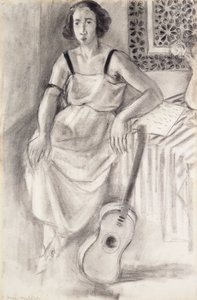 Žena sedící s kytarou, asi 1921-23 (uhel na papíře) od Henri Matisse
