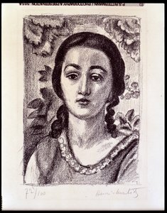 Mladá dívka s hnědými kadeřemi od Henri Matisse