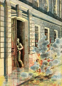Výbuch bomby nastražené anarchistou od Henri Meyer