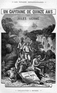 Frontispis z knihy Julese Verna „Patnáctiletý kapitán“, vydání Hetzel/ Mimořádné plavby 1878 od Henri Meyer