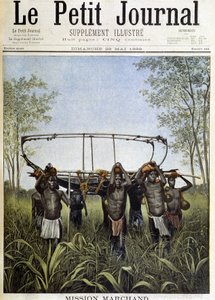 Mise Marchand: kousek parníku Faidharbe v savaně centrální náhorní plošiny, mířící z Konga do Nilu (kresba Henri Meyer z fotografie velitele Marchanda) – v „“Le PetitJournal“““ z 28.5. 1899 od Henri Meyer