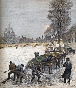 Paříž pod sněhem v roce 1895 Malé noviny z roku 1895 (rytina) od Henri Meyer