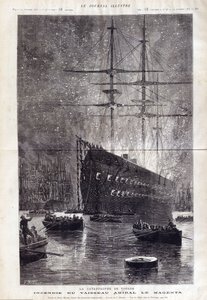 Katastrofa Toulonu: požár vlajkové lodi „“Le Magenta““ – v „“Le Journal Illustrousse““ 1875 od Henri Meyer