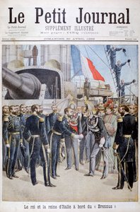 Král, královna Itálie na palubě francouzské bitevní lodi Brennus, 1899 od Henri Meyer