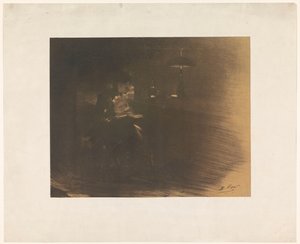 Tmavá místnost s čtoucí ženou od Henri Patrice Dillon (signed by artist)