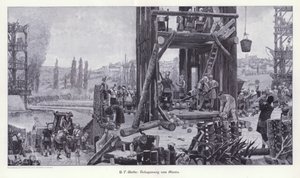 Siege of Alesia, Galie, 52 př. n. l., Ilustrace z moderního umění v mistrovských dřevořezech (Richard Bong, Berlín, cca 1904 (rytina) od Henri Paul (after) Motte