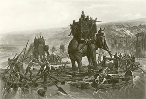 Hannibal překračující Rhonu (hlubotisk)