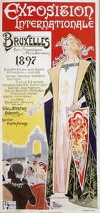 Plakát bruselské mezinárodní výstavy 1897 od Henri Privat Antoine Theodore Livemont (někdy nazývaný Privat-Livemont) (1861-1936)