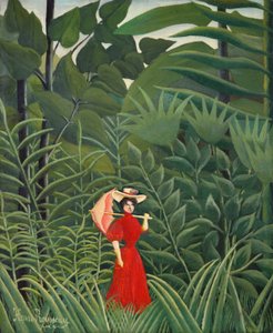 Žena v červeném v lese od Henri Rousseau