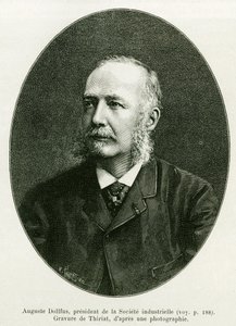 Auguste Dollfus, prezident průmyslové společnosti Dollfus Mieg. Rytina od Thiriata k ilustraci příběhu A Through Alsace and Lorraine, Charles Grad, německý zástupce, v roce 1885, v tour du monde 1886, pod vedením Edouarda Chartona (1807 od Henri Thiriat