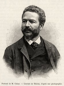 Portrét Julese Clainea (1856-1939), cestovatele a diplomata, autora příběhu. Rytina od Thiriata k ilustraci příběhu „“ jeden rok v Malajsii“ od Julese Clainea (1856-1939)