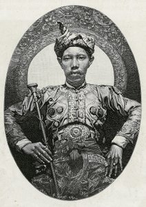 Portrét Mohammeda Yamalul Alama, sultána ze Soulou (nebo Sulu) (Filipíny), v roce 1880. Rytina od Thiriata pro ilustraci příběhu „“ Cesta na Filipíny““ od Henri Thiriat