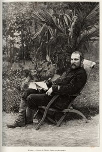 Portrét autora Dr. Charlese Edouarda Hocquarda (1853-1911), majora medicíny 1. třídy. Rytina od Thiriata k ilustraci příběhu „“ Trente mois au Tonkin““ od Dr. Charlese Edouarda Hocquarda (1853-1911), v roce 1885, v Le tour du monde, nouveau journal od Henri Thiriat