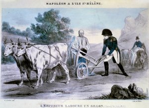 Napoleon I. (1769-1821) a Svatá Helena: Císař orá brázdu (30. 6. 1816) Litografie padoucha. 1816 Ile d