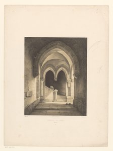 Interiér kláštera se dvěma mnichy v pozadí Couvent de Carmes, Rouen (název na objektu) od Henri de Boug d