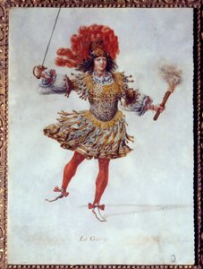 Kostým pro válku, držící v jedné ruce pochodeň a v druhé meč v baletu „Le Noces de Pelee et Thetis“ (Le Nozze di Peleo et di Teti) od Carla Caprioliho (nebo Caproli) del Violino, hraje dne 26. 1. 1654 v Peer Bourbon. Role války od Henri de Gissey
