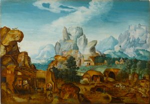 Skalnatá krajina s kovárnou Útěk do Egypta, před rokem 1550. od Henri de Herri met de Bles