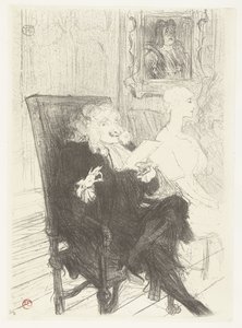 Herci Jules Charles Truffier jako Marguerite Moreno v toneelstuku Učené ženy Truffier a Moreno v Učené ženy od Henri de Toulouse Lautrec