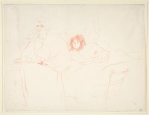Žena s podnosem, Snídaně, Madame Baron a Mademoiselle Popo (Žena s podnosem, Snídaně, Madame Baron a Mademoiselle Popo), ze série Elles od Henri de Toulouse Lautrec