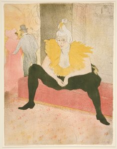 La clownesse assise, Mademoiselle Cha-u-Kao (Sedící ženský klaun, Mademoiselle Cha-u-Kao), ze série Elles od Henri de Toulouse Lautrec