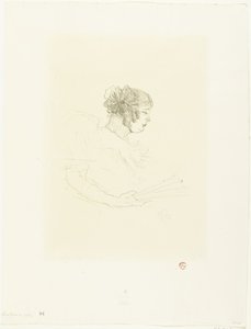 Portrét herečky Luce Myrès s ventilátorem Luce Myres v profilu od Henri de Toulouse Lautrec