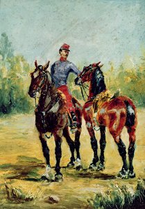 Zwei Pferde und ein Stallbursche von Henri de Toulouse Lautrec