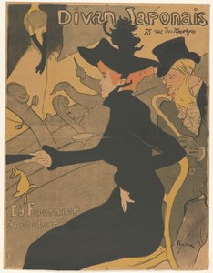 Žena a muž v publiku na pěveckém vystoupení Divan Japonais (název na objektu) od Henri de Toulouse Lautrec