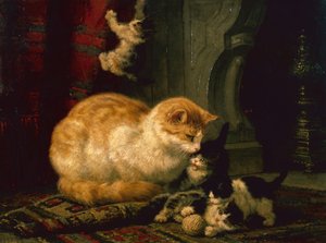 Kittens at Play (olej na panelu)