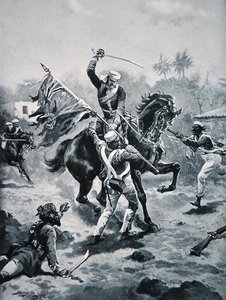 Poručík Roberts získává V.C., 2. ledna 1858, ilustrace z "The History of the Nation" (litografie) od Henry Payne