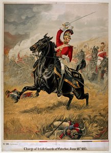 The Charge of the 1st Life Guards at Waterloo, publikované kolem roku 1890 (chromolitho) od Henry A. Payne