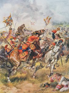 Charge of the Third Dragoons, ilustrace z knihy "Glorious Battles of English History" od majora C. H. Wyllyho, 20. léta 20. století